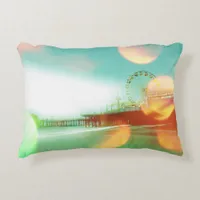 Santa Monica Pier Green Orange Sparkles Edit Accent Pillow