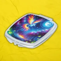 Colorful Neon Phoenix with Night Sky | Compact Mirror