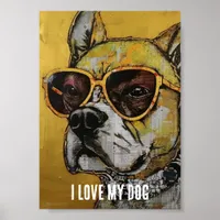 Dog in Yellow Glasses Mixed Media Collage Poster