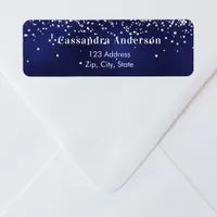 Navy blue silver return address label