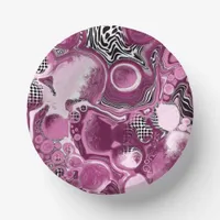 Pink, Magenta and Black Fluid Art Pour Painting  Paper Bowls