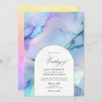 Elegant Faux Holographic Marble Wedding Invitation