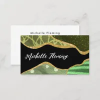 Green and Gold Linen Fabric Square Business Card