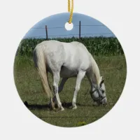 Pretty White Horse Christmas Ceramic Ornament