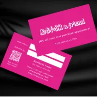 Hot pink white qr code business referral card