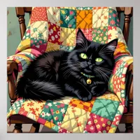 Cute Black Cat on Rocking Chair   Poster