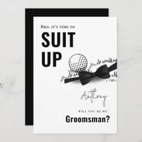 Simple Black & White Tuxedo Suit Up Golf Groomsman Invitation