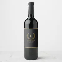 Modern Monogram Black & Gold Family Name Wedding Wine Label