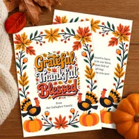 Vintage Folk Art Turkey Pumpkin Thanksgiving Card
