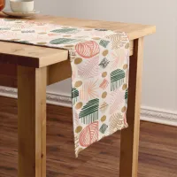 Caribbean Tribal Mudcloth: Boho Dark Green, Pink Short Table Runner