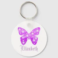 Purple butterfly stars name keychain