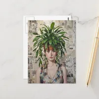 A Woman with  Houseplant on her Head Collage Postcard