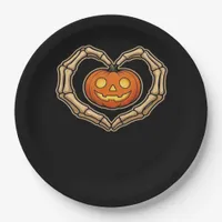Skeleton Hands Heart With Pumpkin Cute Spooky Hall Paper Plates