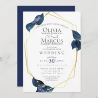 Wedding | Modern Deep Indigo Blue and Gold Invitation