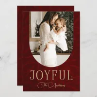 Red Gold Modern Botanical Arch Joyful Photo   Holiday Card