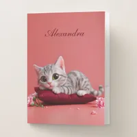 Cute January Cat with Carnations Pocket Folder