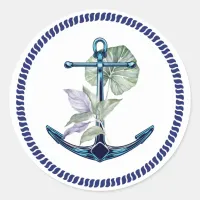 Tropical Anchor with Plants and Flowers Classic Round Sticker