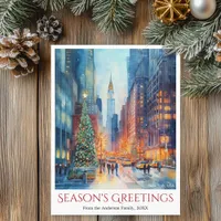 Watercolor New York Travel Christmas Holiday Postcard