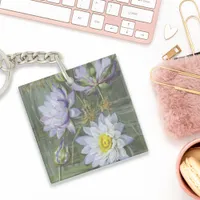 Ellis Rowan Blue White Water Lily Vintage Flowers Keychain