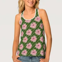 Pink Flowers And Stripes Tank Top