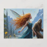 Fairy and Sasquatch on a Hiking Trip in the Meadow Postcard