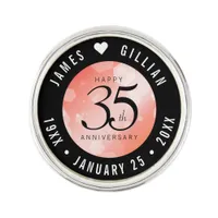 Elegant 35th Coral Wedding Anniversary Celebration Lapel Pin