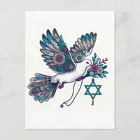 Peace Dove and Star of David  Flowers Postcard