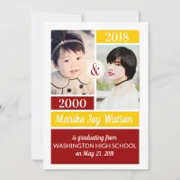 Red Gold School Colors Then and Now Graduation Invitation