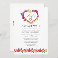 Watercolor Floral Fiesta Bat Mitzvah Invitation