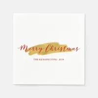 Festive Merry Christmas Gold Foil Brush Stroke Napkins