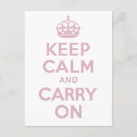 Pink Lettered Keep Calm and Carry On Postcard