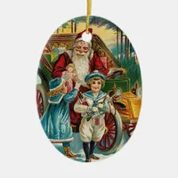 Vintage Santa Brings Presents Ceramic Ornament