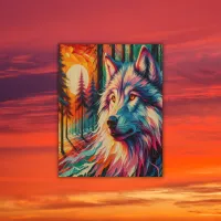 Wolf Face with Sun & Forest | Wood Wall Art