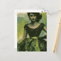 Retro Woman in a Green Dress Postcard