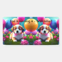 Cute puppy with balloons - sweet Kids Birthday  Banner