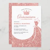 Elegant Dress & Crown Quinceañera Birthday Party Invitation