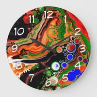 Personalized Orange, Blue, Green, Black Fluid Art  Large Clock