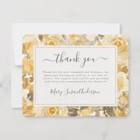 Yellow Roses Floral Funeral Thank You Note