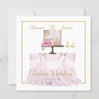 Golden Wedding 50 years Cake Names White Gold Invitation