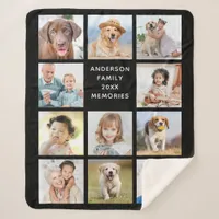 Modern Family Personalized 11 Photo Collage Black  Sherpa Blanket