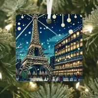 Eiffel Tower in Paris, France at Christmas Time Metal Ornament