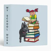 Study Buddy GSD Puppy & School Girl on Books 3 Ring Binder