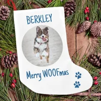 Happy HOWLidays Blue Gray Christmas Pet Photo Small Christmas Stocking