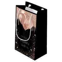 Sweet 16 black rose gold glitter balloons small gift bag