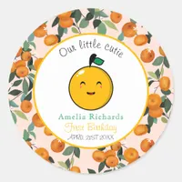  Little Cutie Orange Citrus 1st Birthday  Classic Round Sticker