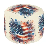 *** AP16 American Flag Play 5 Watercolor Pouf