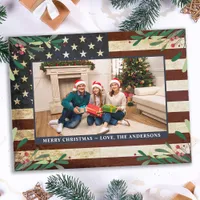 Patriotic Christmas Photo Vintage Military US Flag Postcard