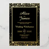 Hexagon Border Elegant Black Gold Foil Wedding Invitation