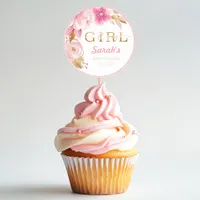 It’s a Girl Pink Floral Baby Shower Sticker