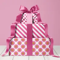 Pink Daisy Floral Stripes Polka Dot  Wrapping Paper Sheets